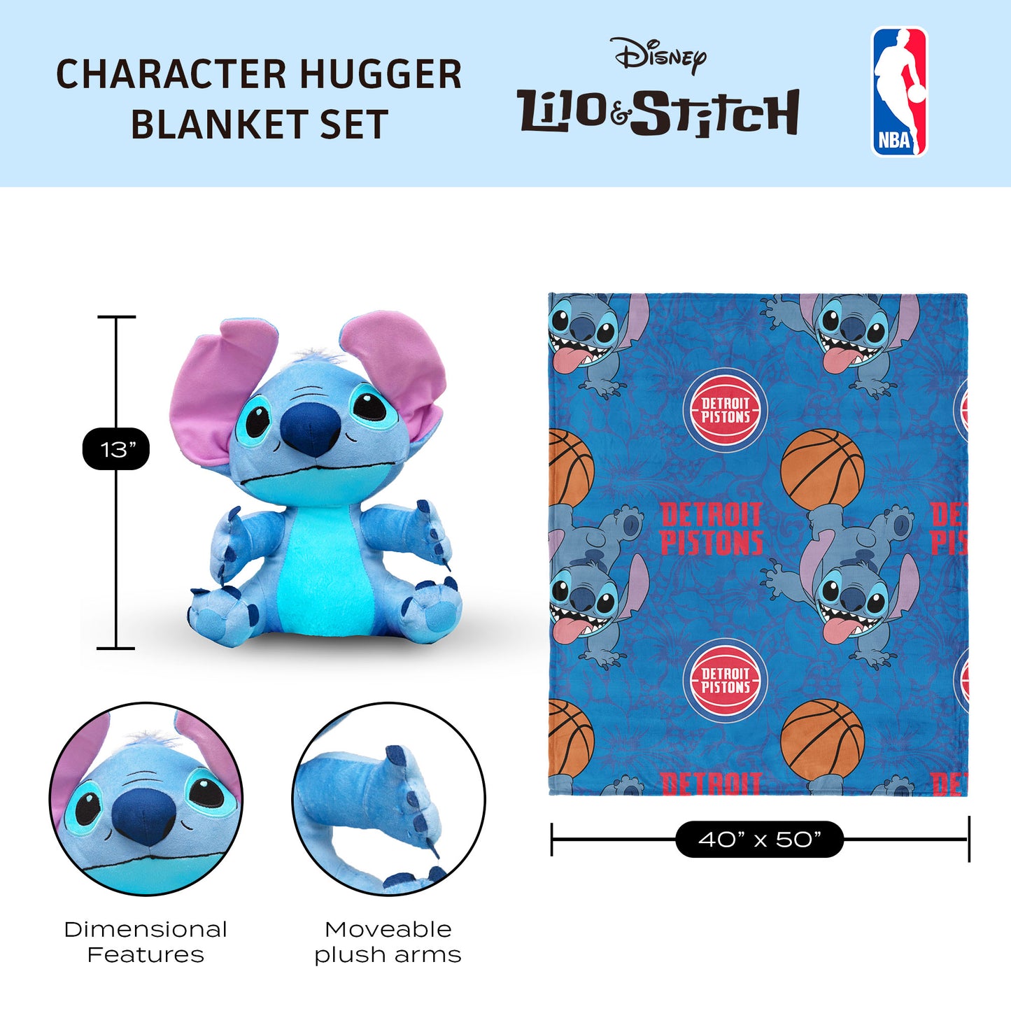 Detroit Pistons Lilo and Stitch Hugger Dimensions