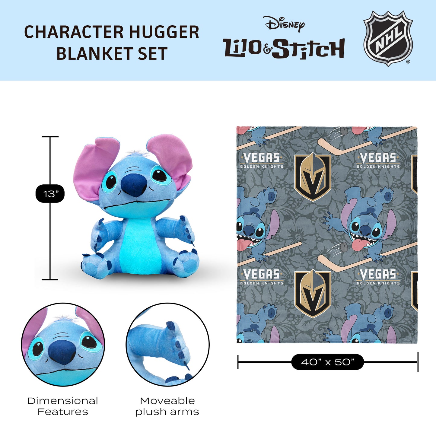 Vegas Golden Knights Lilo and Stitch Hugger Dimensions