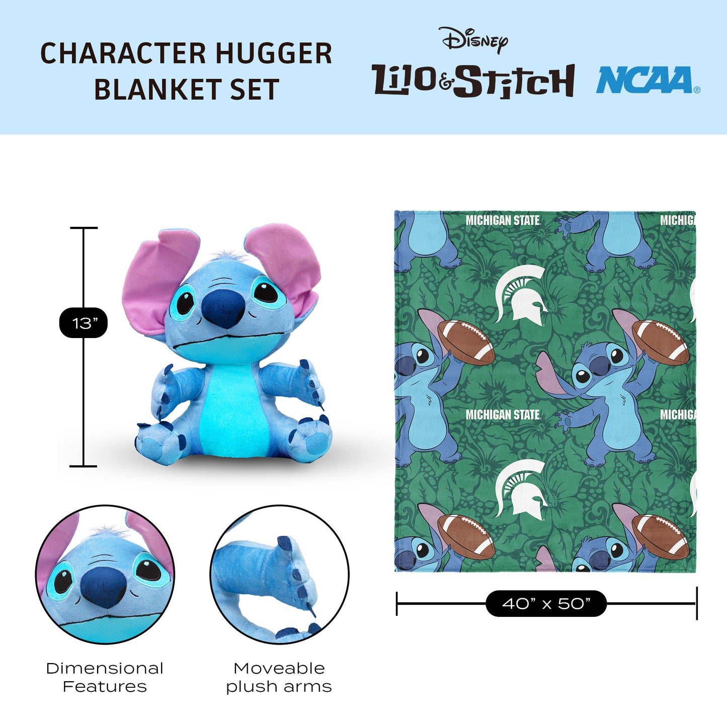 Michigan State Spartans Lilo and Stitch Hugger Dimensions