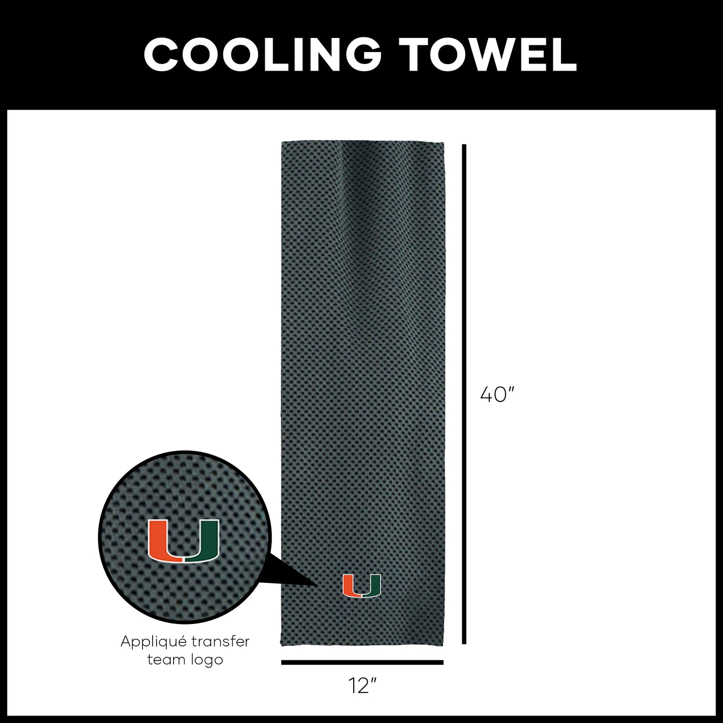 Miami Hurricanes Cooling Workout Towel Dimensions