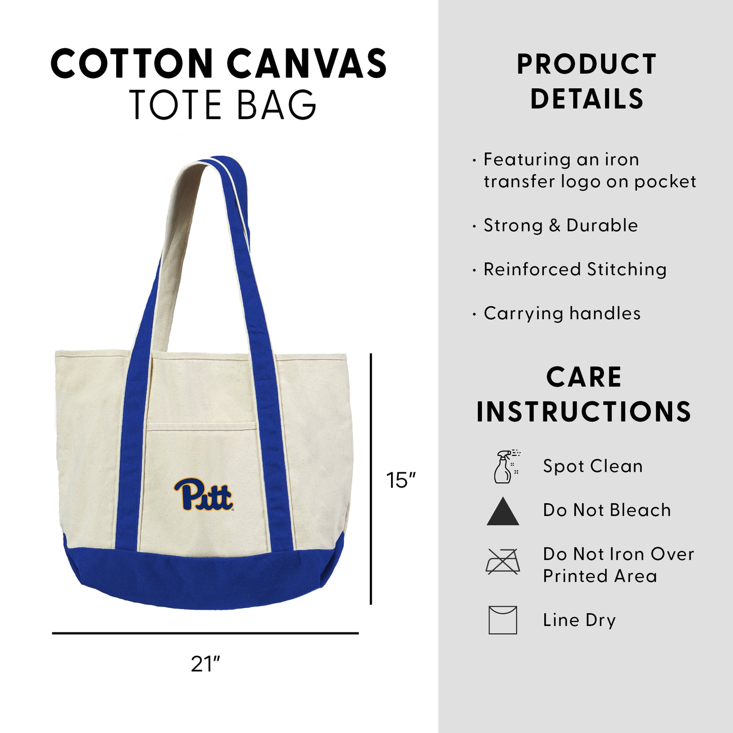 Pittsburgh Panthers Logo Canvas Tote Dimensions