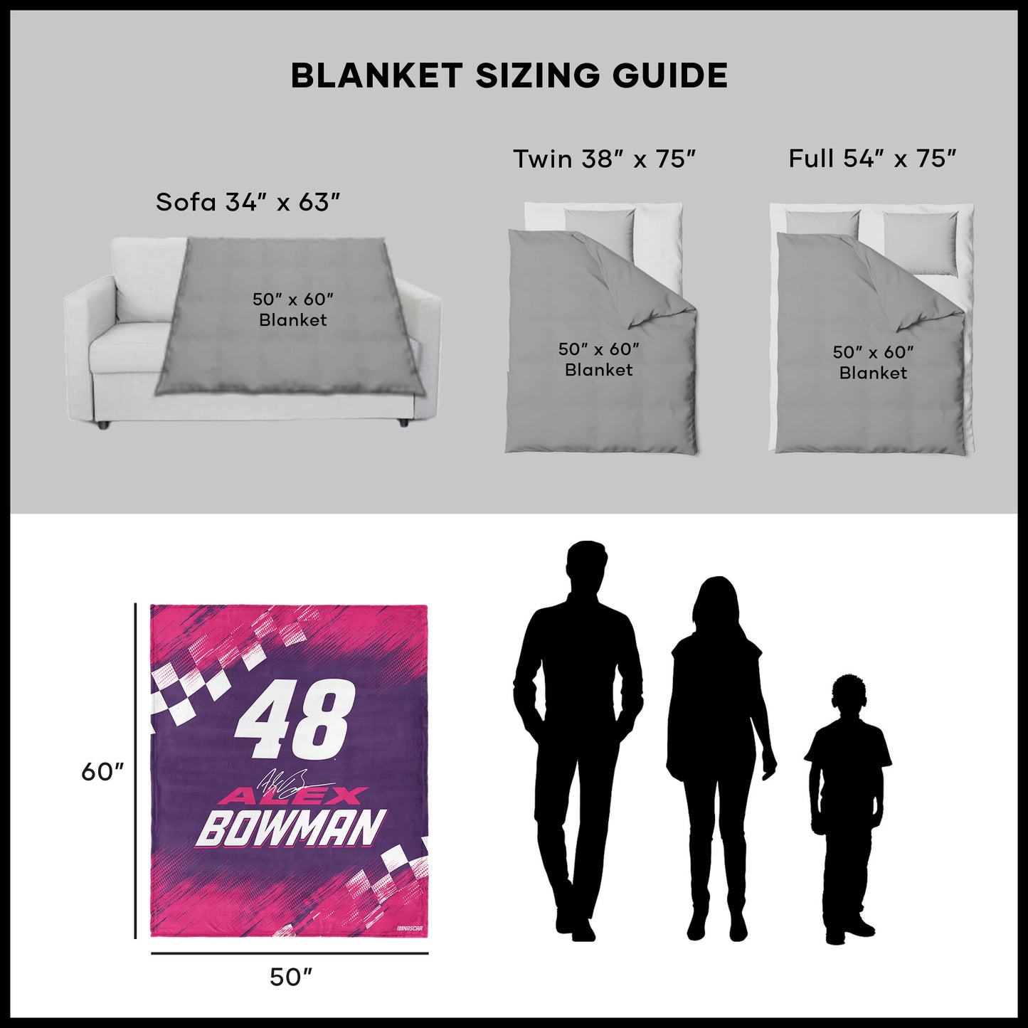 NASCAR Alex Bowman throw blanket dimensions