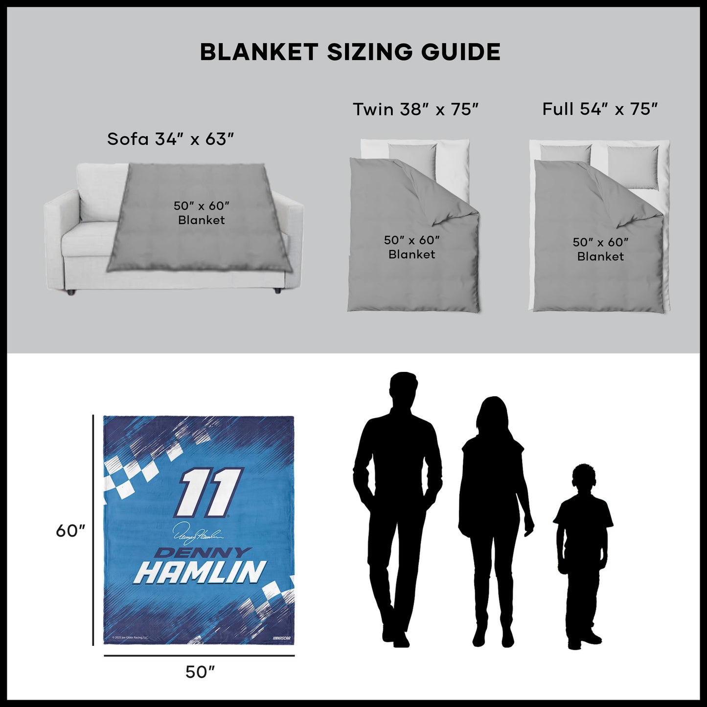 NASCAR Denny Hamlin throw blanket dimensions