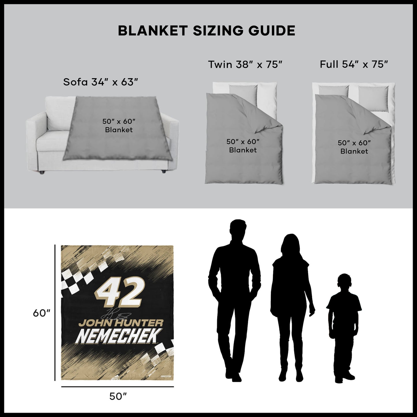 NASCAR John Hunter Nemechek throw blanket dimensions