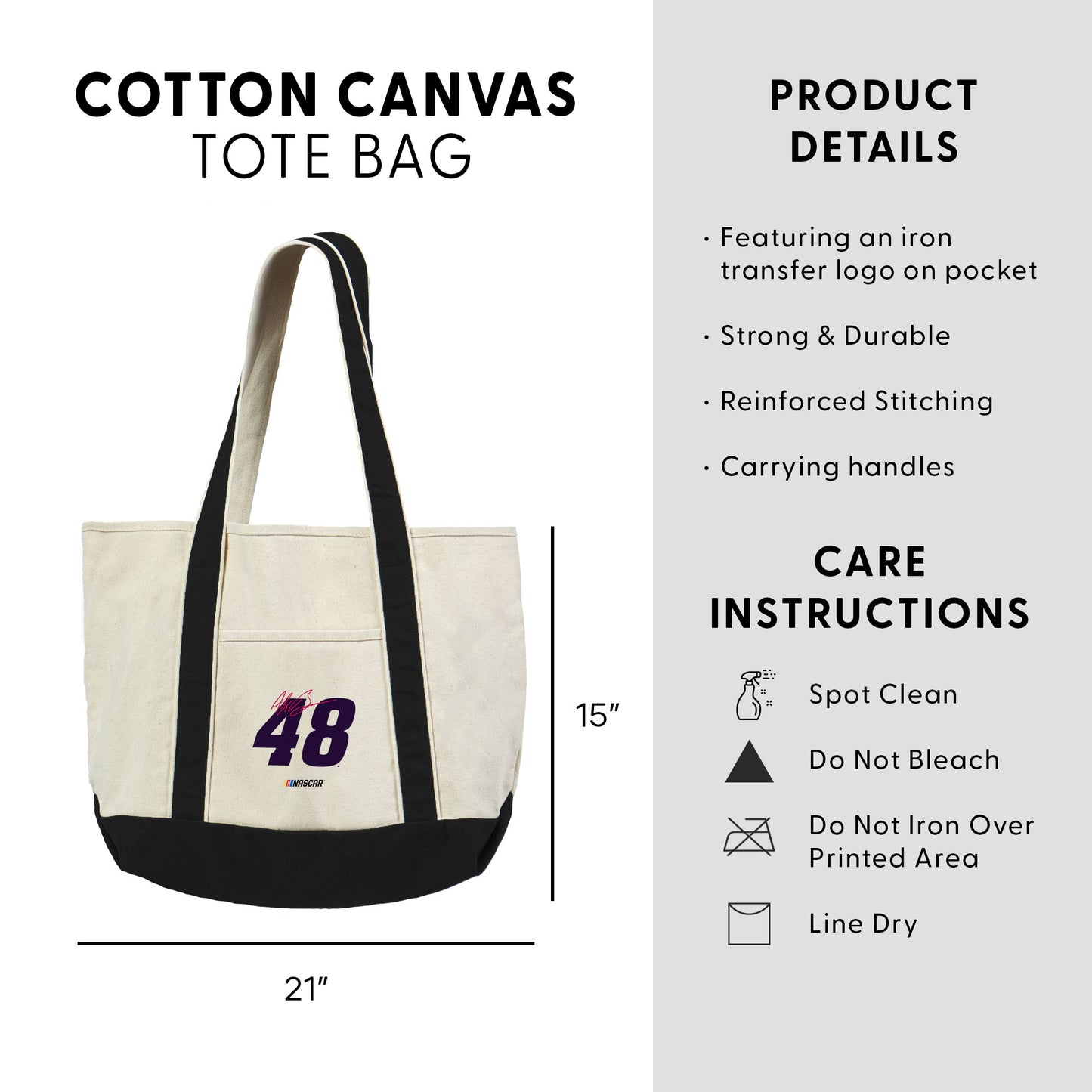 NASCAR Alex Bowman Canvas Tote Dimensions