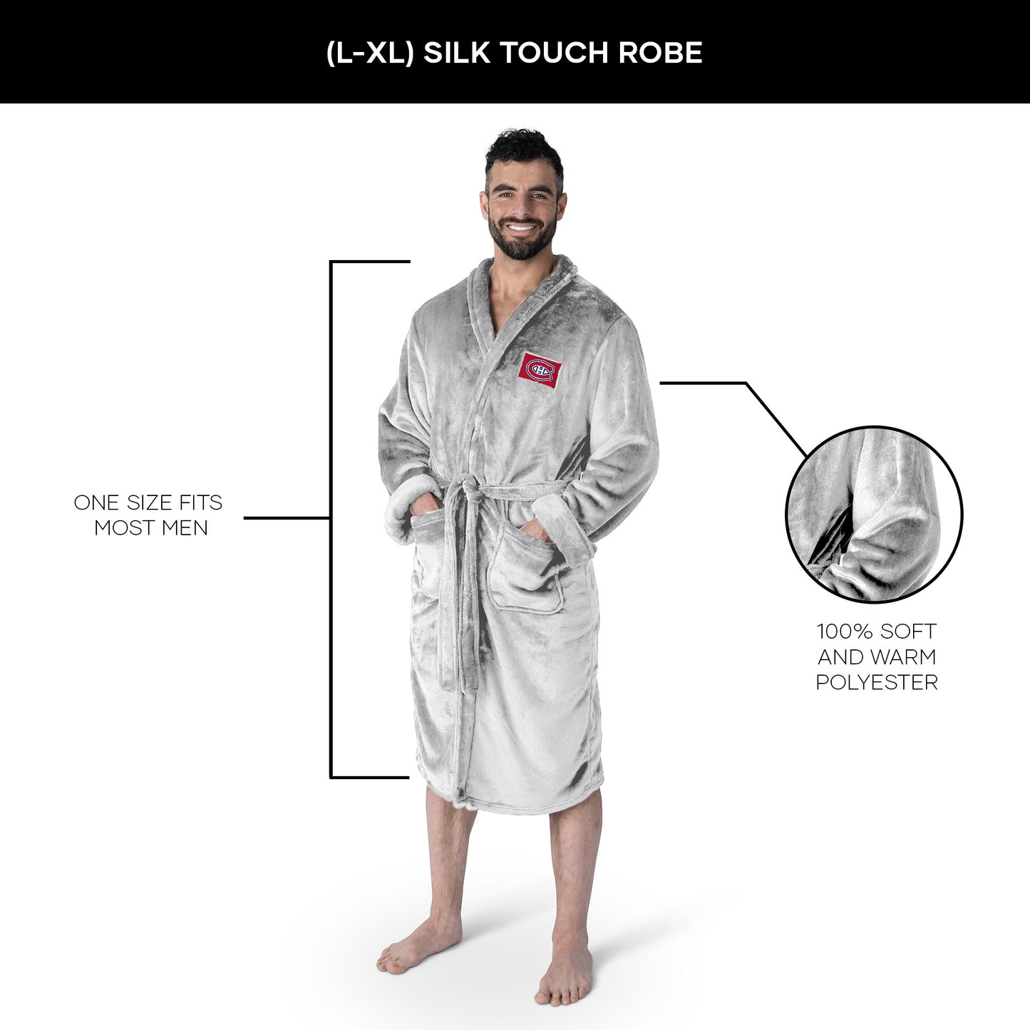 Montreal Canadiens silk touch team color bathrobe dimensions