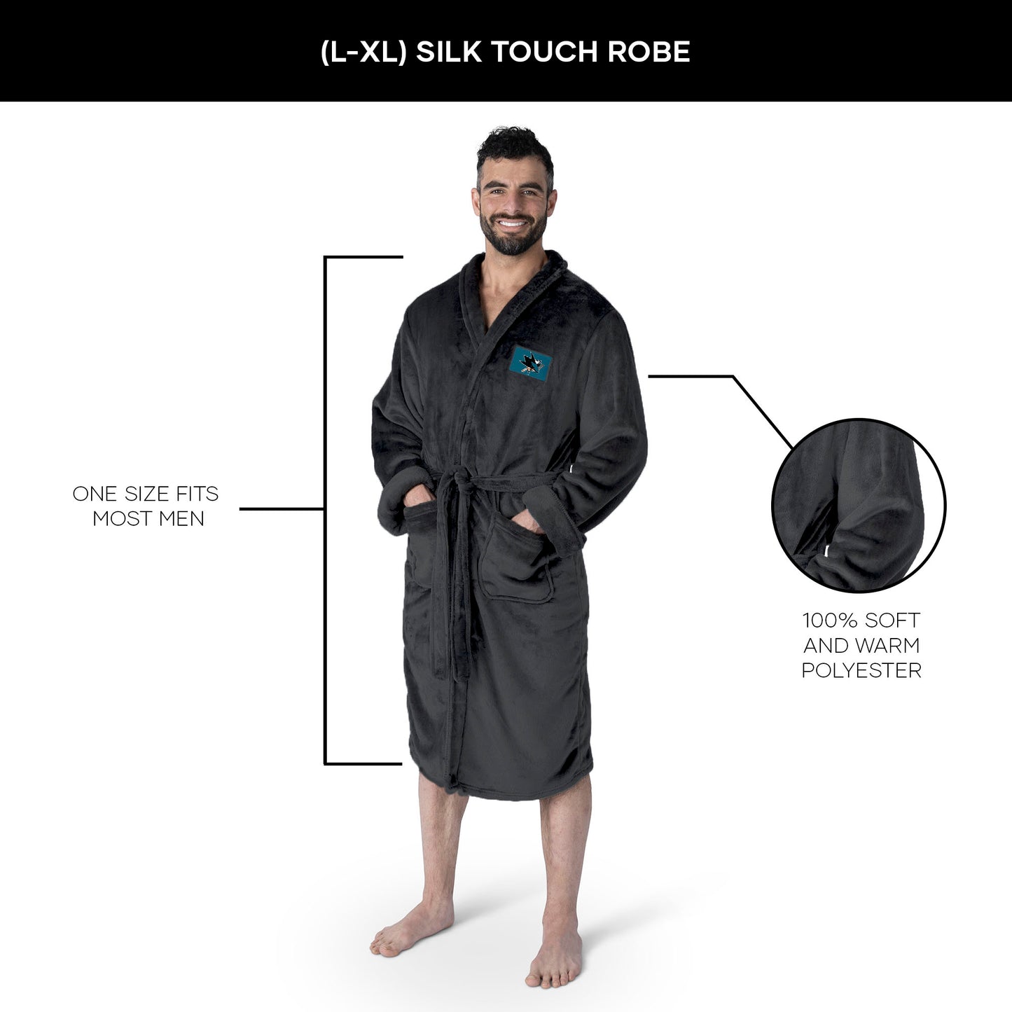 San Jose Sharks silk touch team color bathrobe dimensions