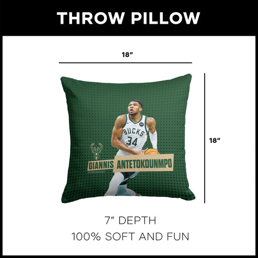 Milwaukee Bucks Giannis Antetokounmpo throw pillow