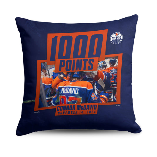 Edmonton Oilers Connor McDavid 1000 points throw pillow Back