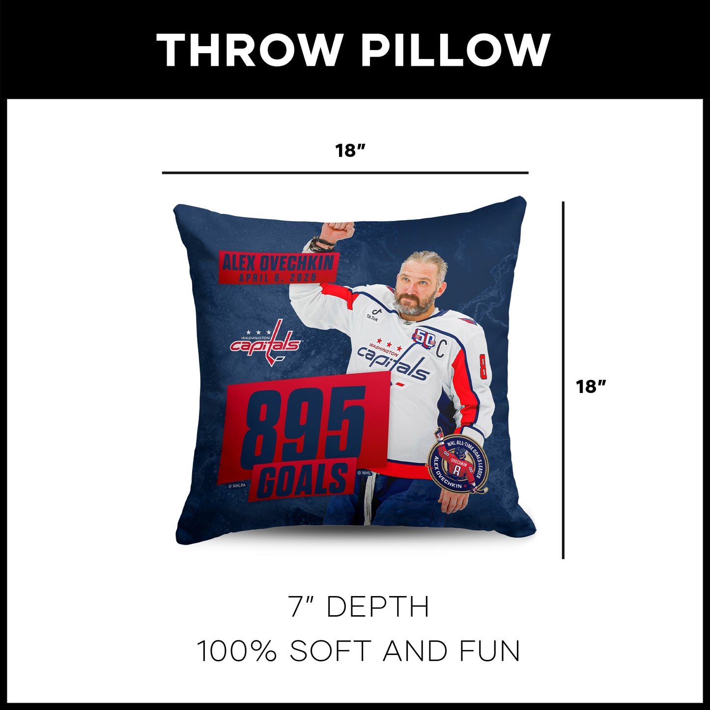 Alex Ovechkin 895 goals scored pillow dimensions