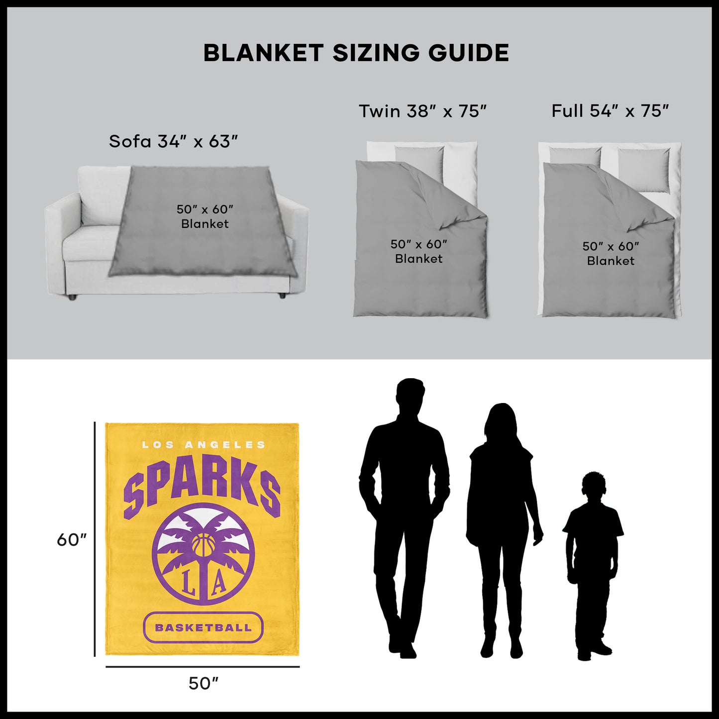 Los Angeles Sparks throw blanket dimensions