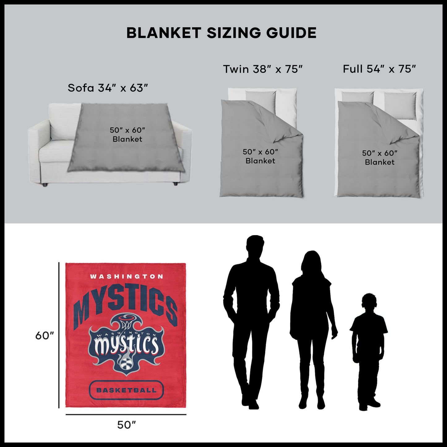 Washington Mystics throw blanket dimensions