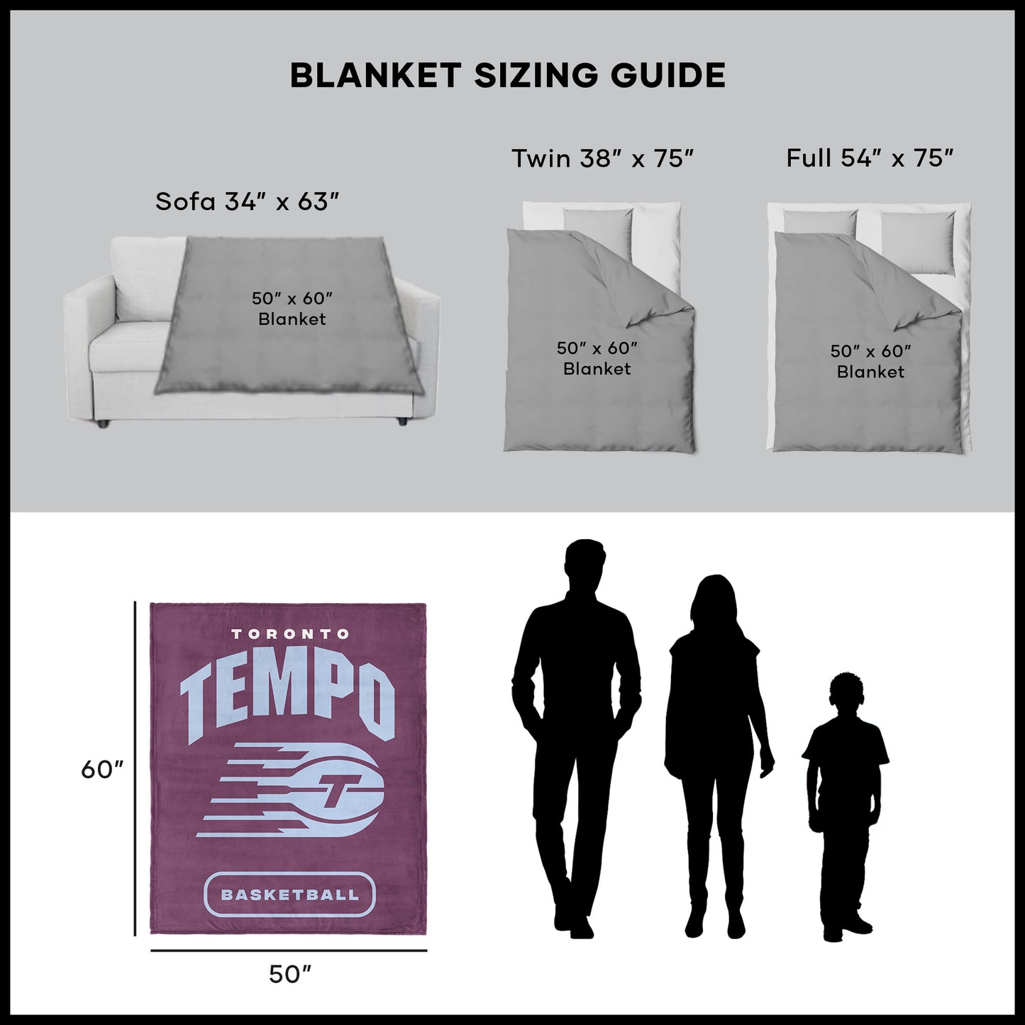Toronto Tempo throw blanket dimensions