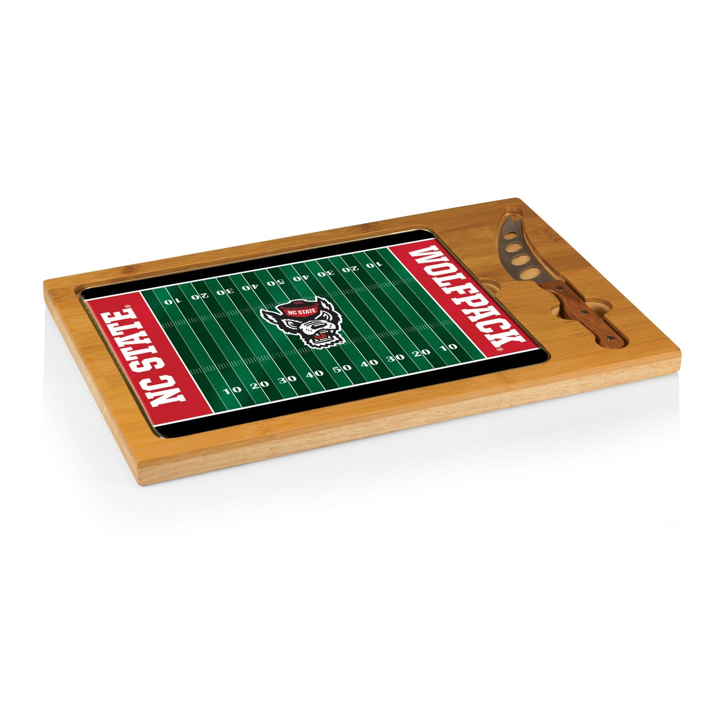 NC State Wolfpack Football Field - Icon Glass Top Cutting Board & Knife Set