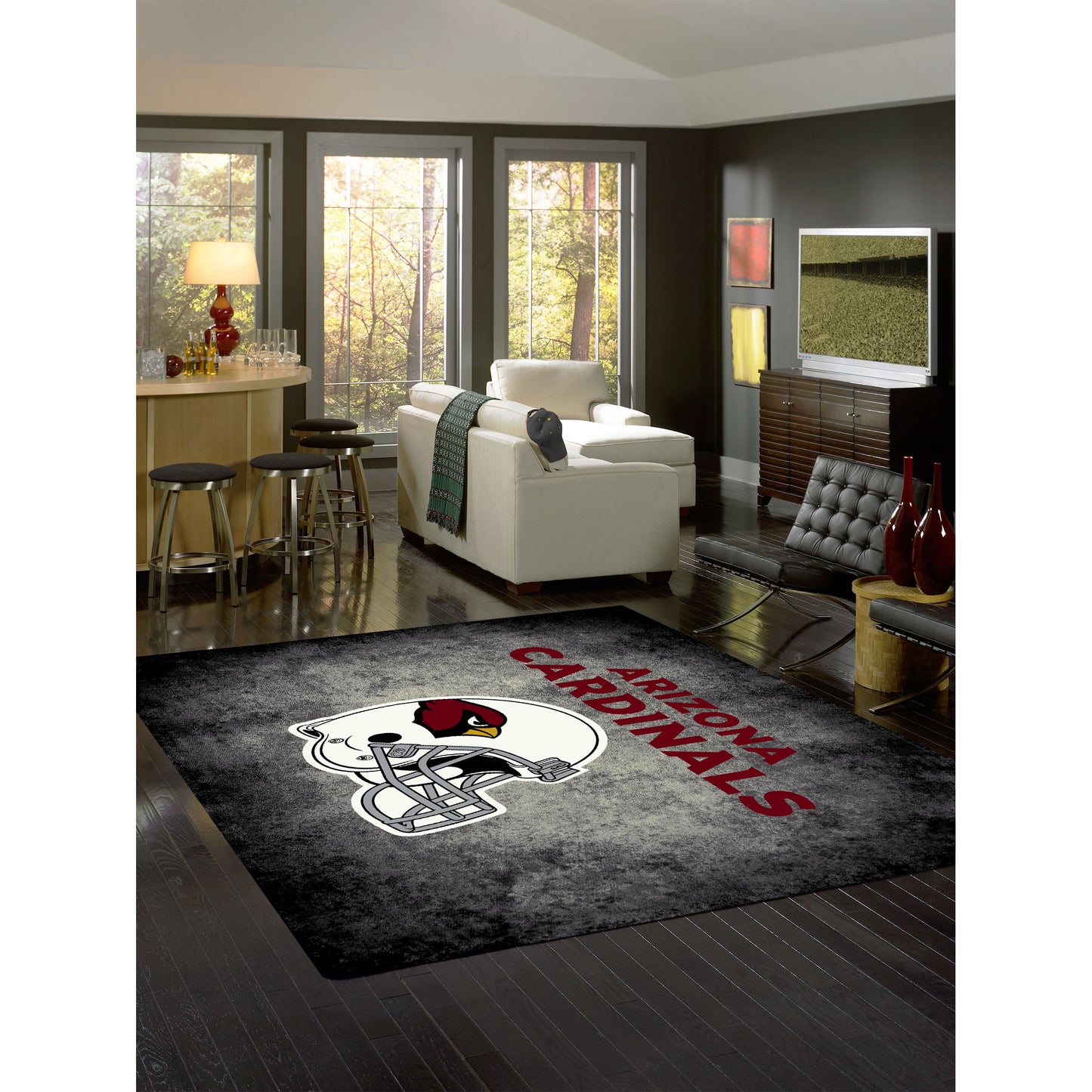 Arizona Cardinals distressed style area rug lifestyle