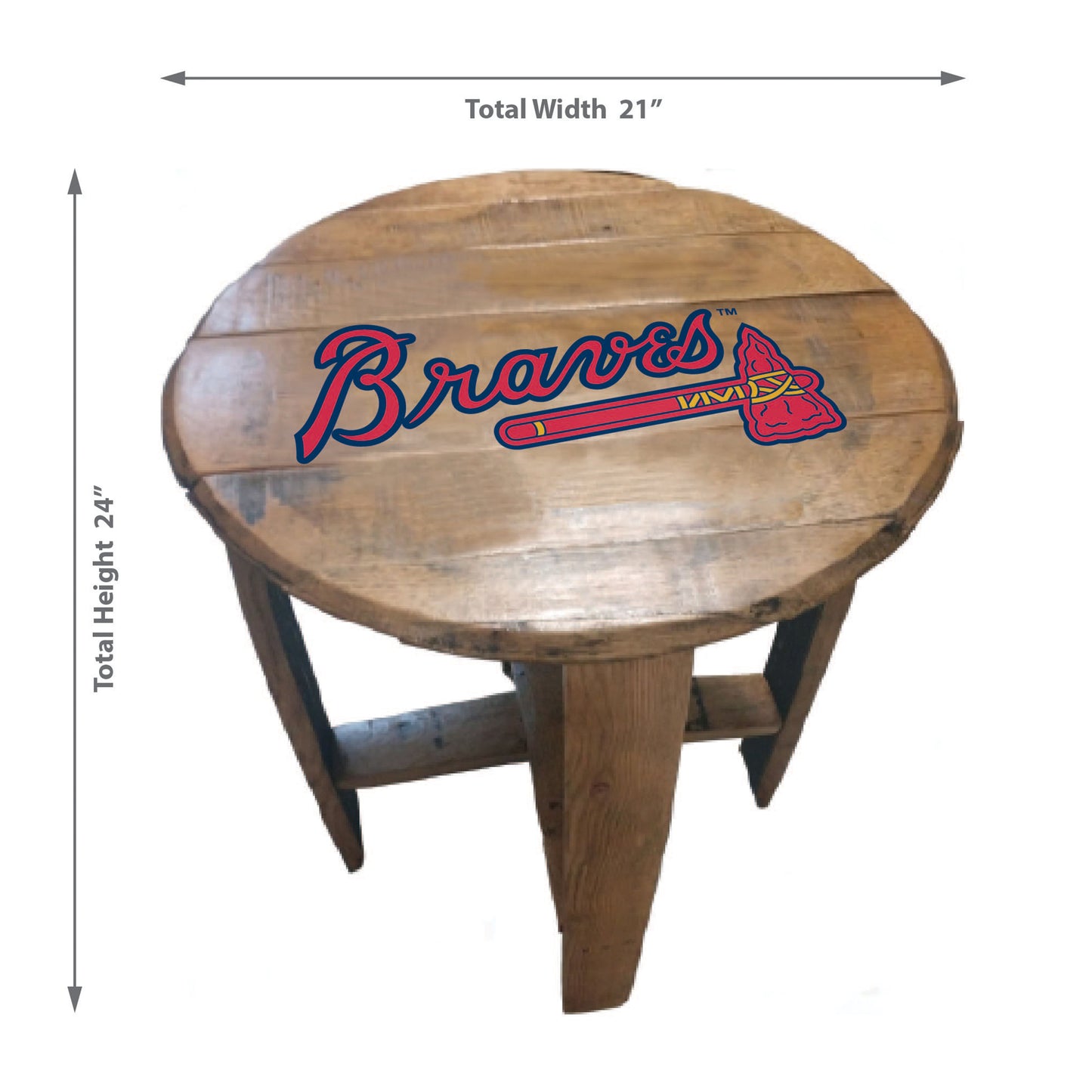 Atlanta Braves whiskey barrel end table dimensions
