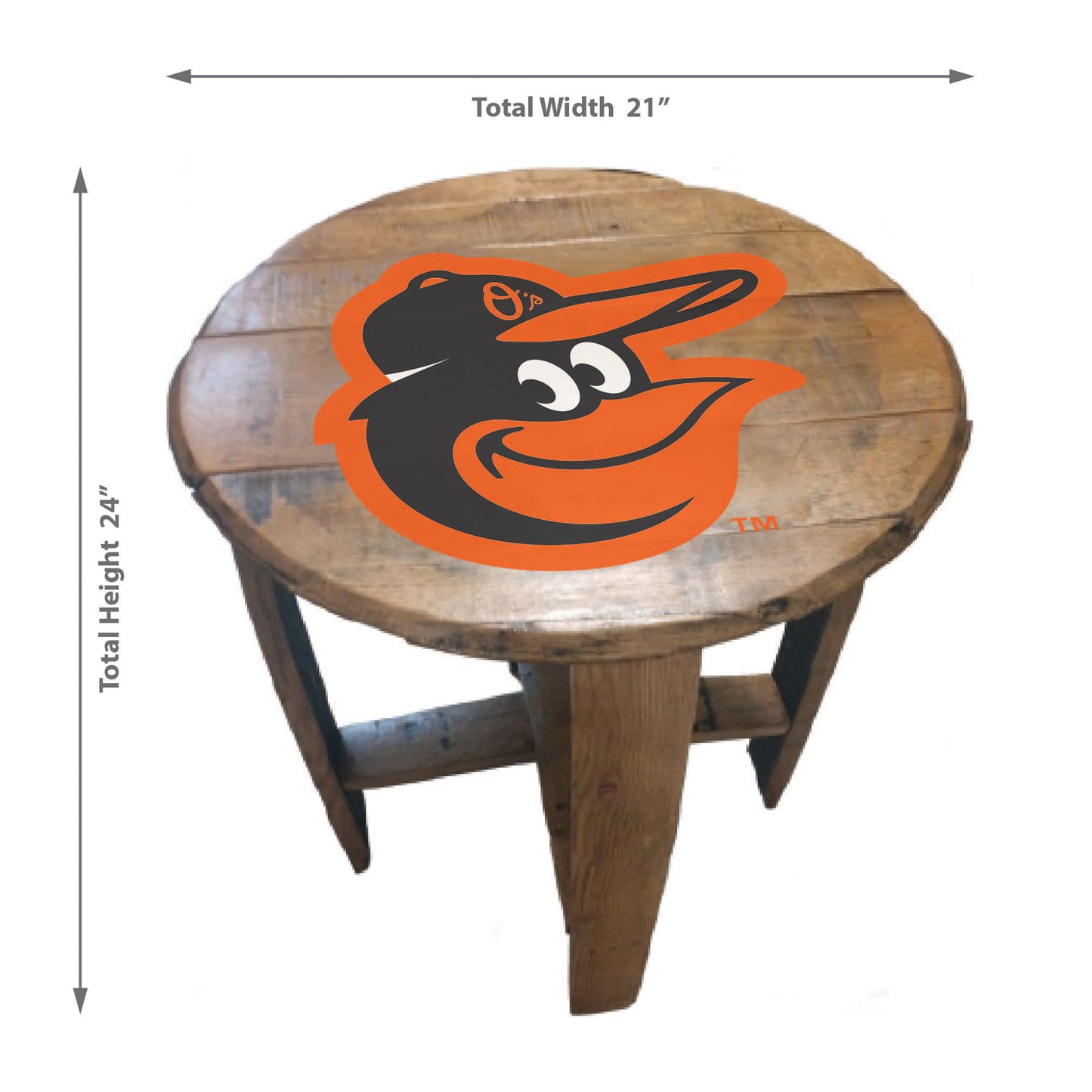 Baltimore Orioles whiskey barrel end table dimensions