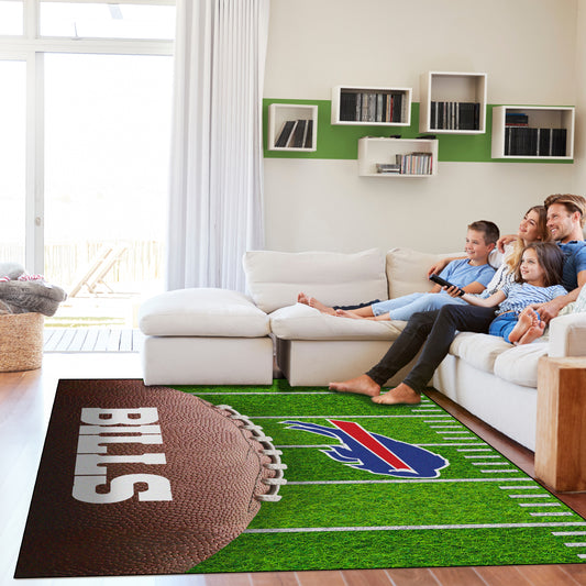 Buffalo Bills washable football field rug lifestyle