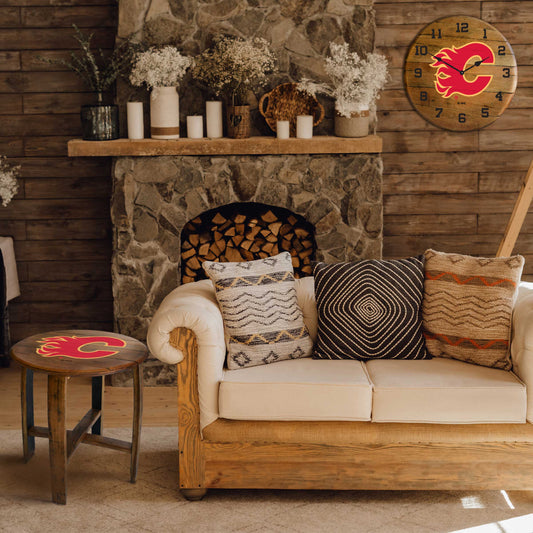 Calgary Flames whiskey barrel end table lifestyle