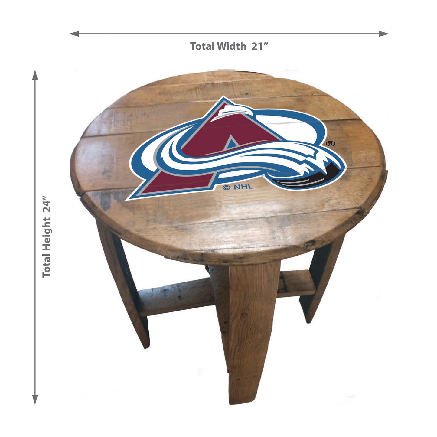 Colorado Avalanche whiskey barrel end table dimensions