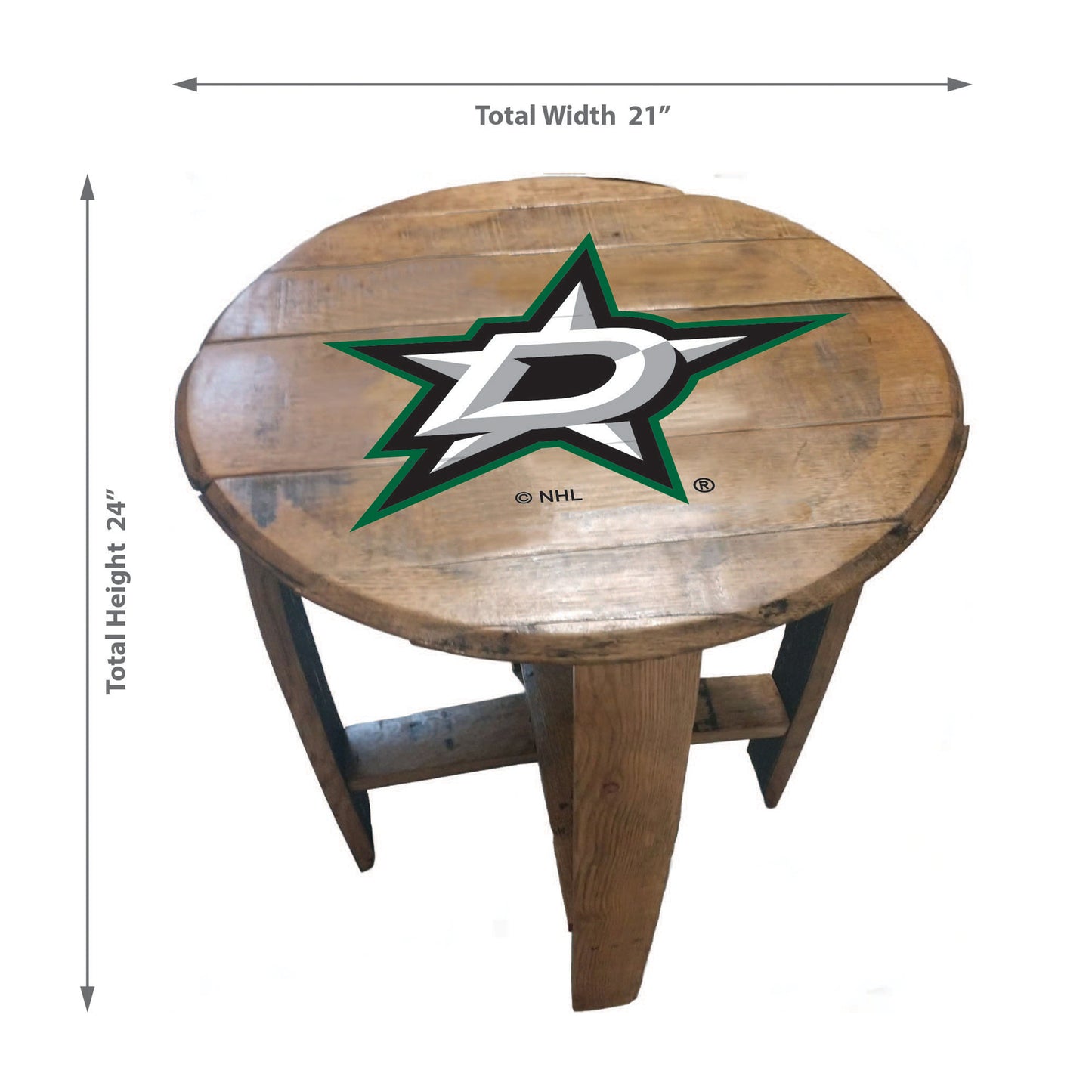 Dallas Stars whiskey barrel end table dimensions