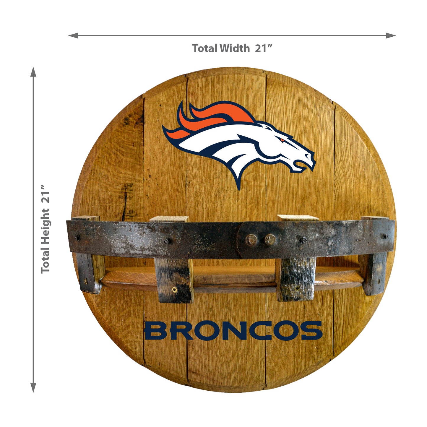 Denver Broncos whiskey barrel shelf dimensions
