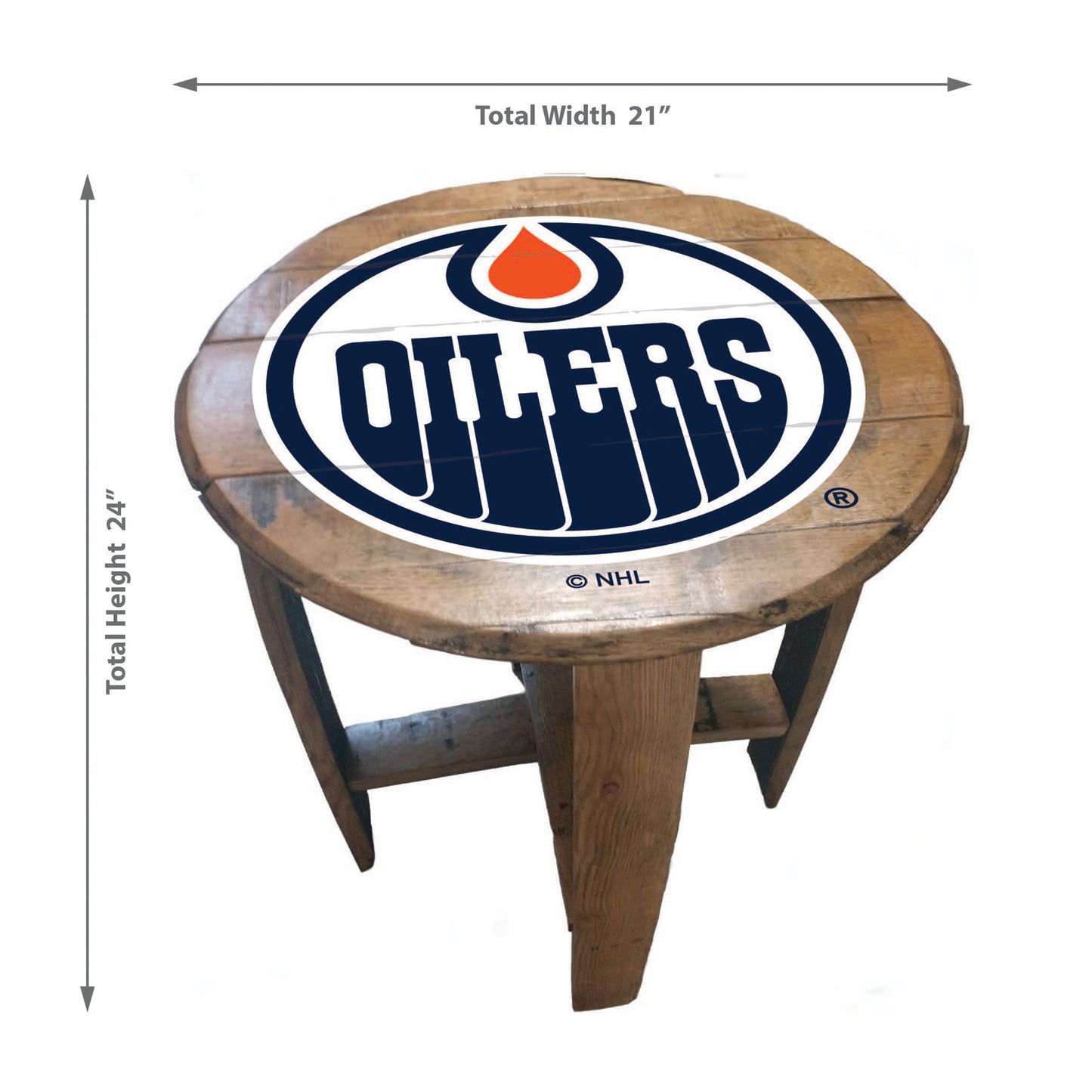 Edmonton Oilers whiskey barrel end table dimensions