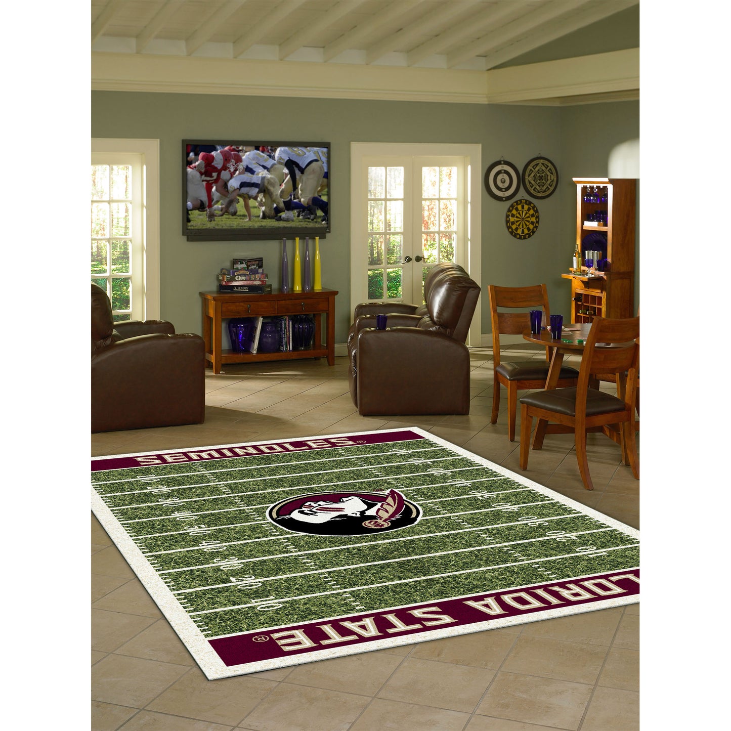Florida State Seminoles home field style area rug lifestyle