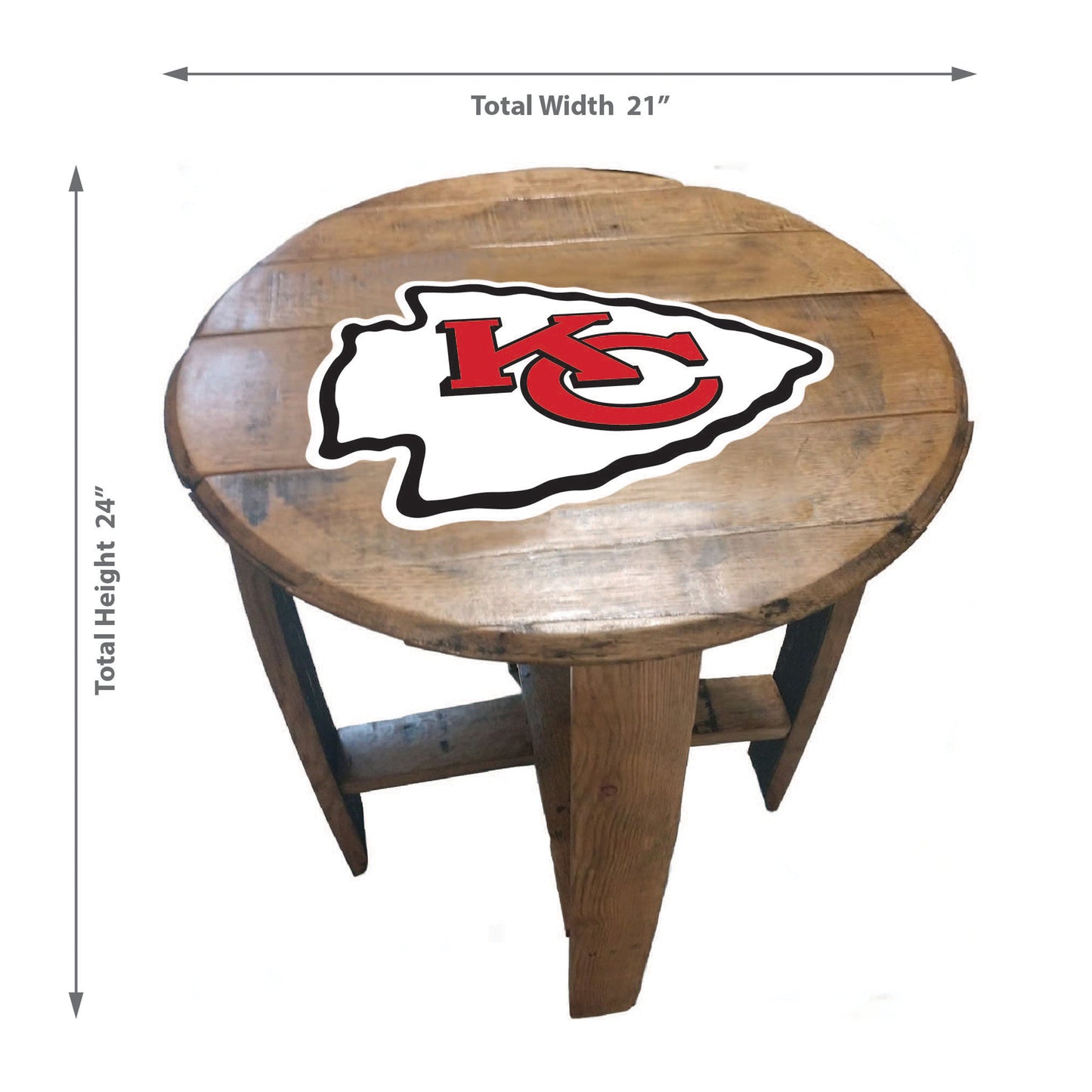 Kansas City Chiefs whiskey barrel end table dimensions