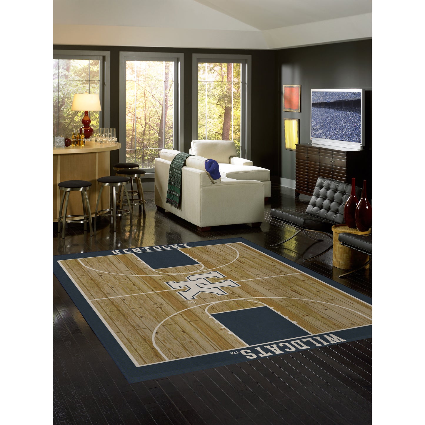 Kentucky Wildcats courtside style area rug lifestyle
