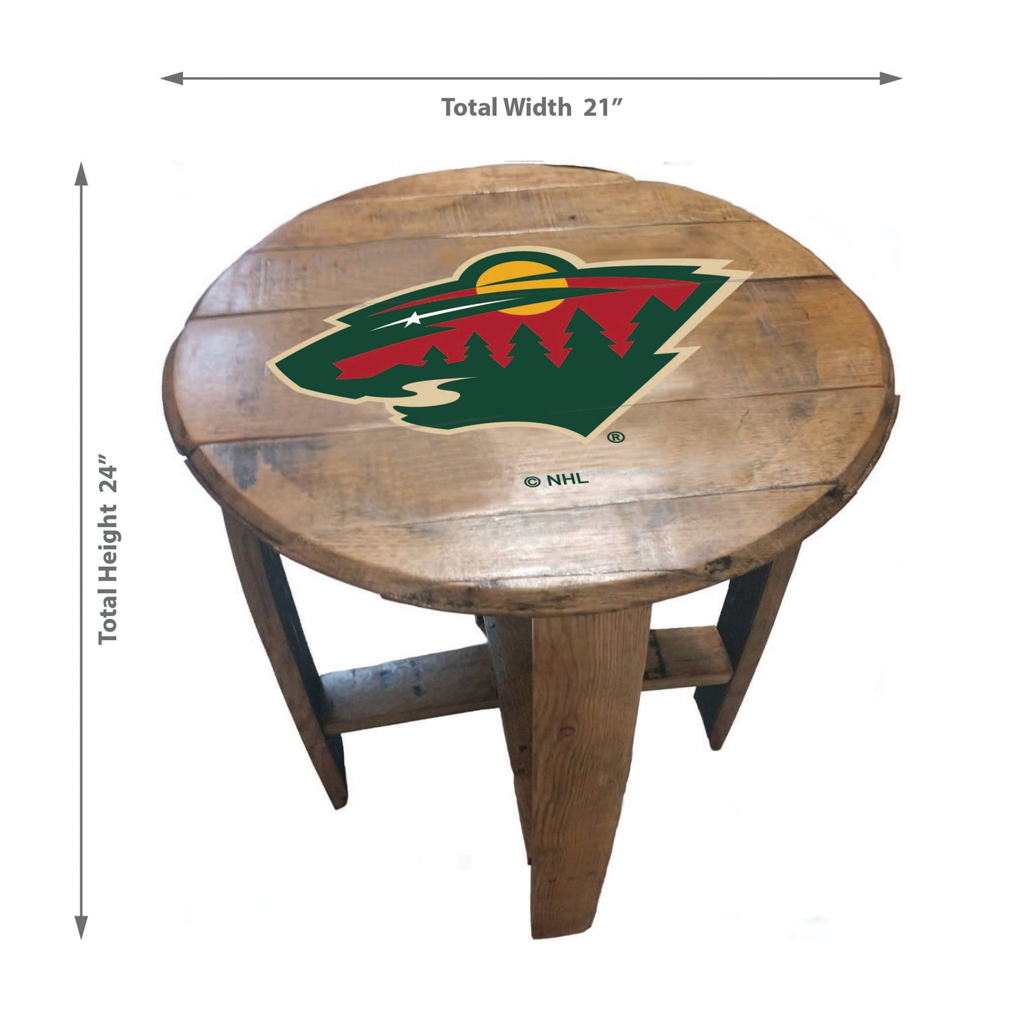 Minnesota Wild whiskey barrel end table dimensions