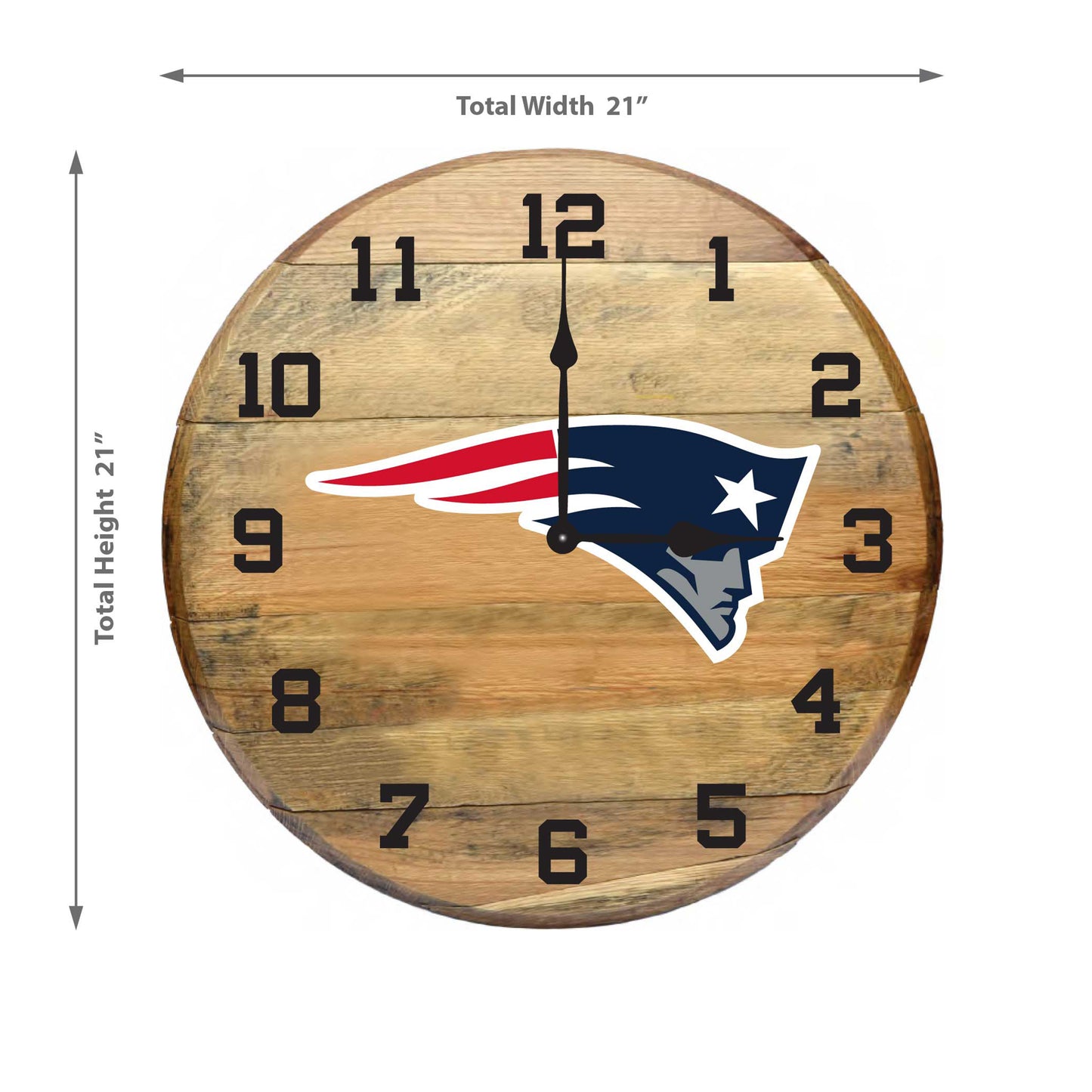 New England Patriots whiskey barrel wall clock dimensions