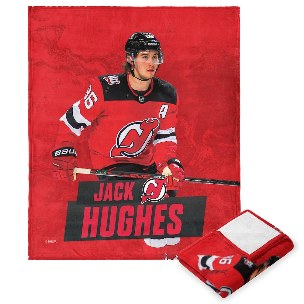 New Jersey Devils Jack Hughes silk touch throw blanket