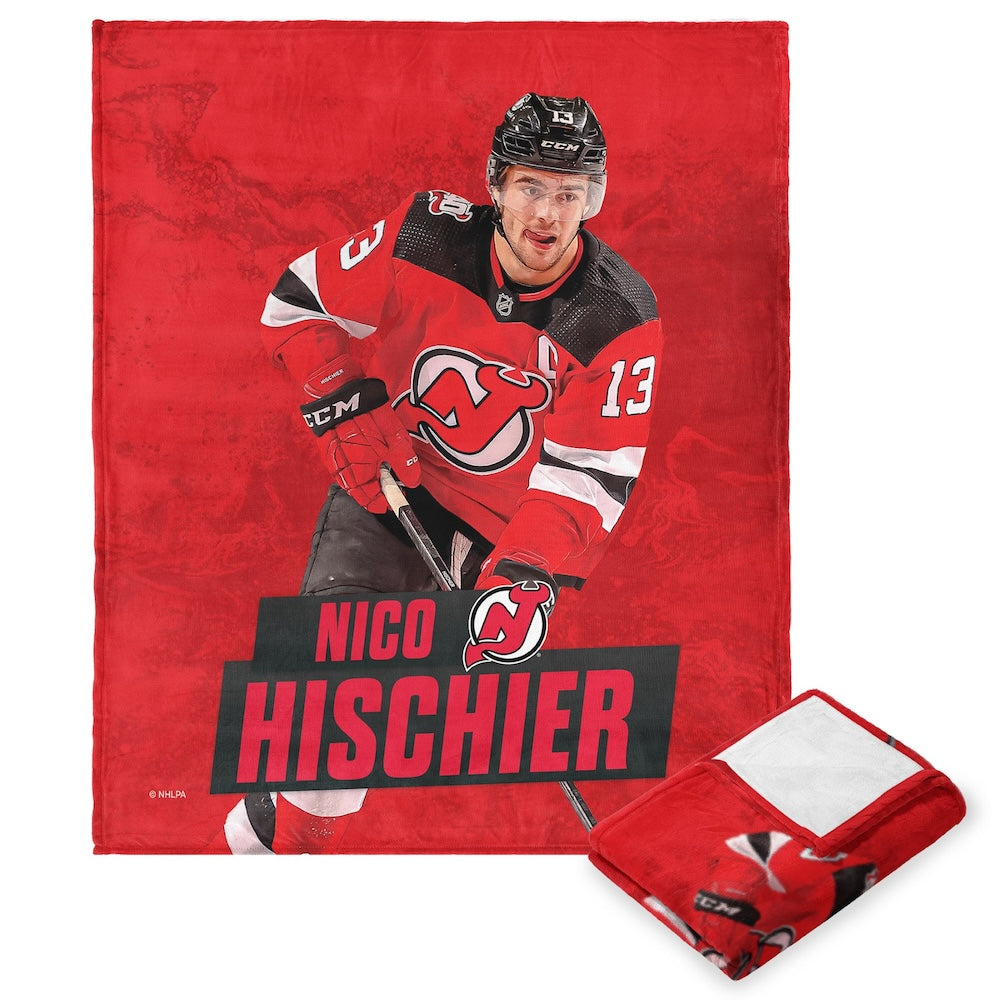 New Jersey Devils Nico Hischier silk touch throw blanket