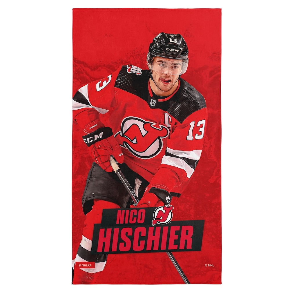 New Jersey Devils Nico Hischier beach towel