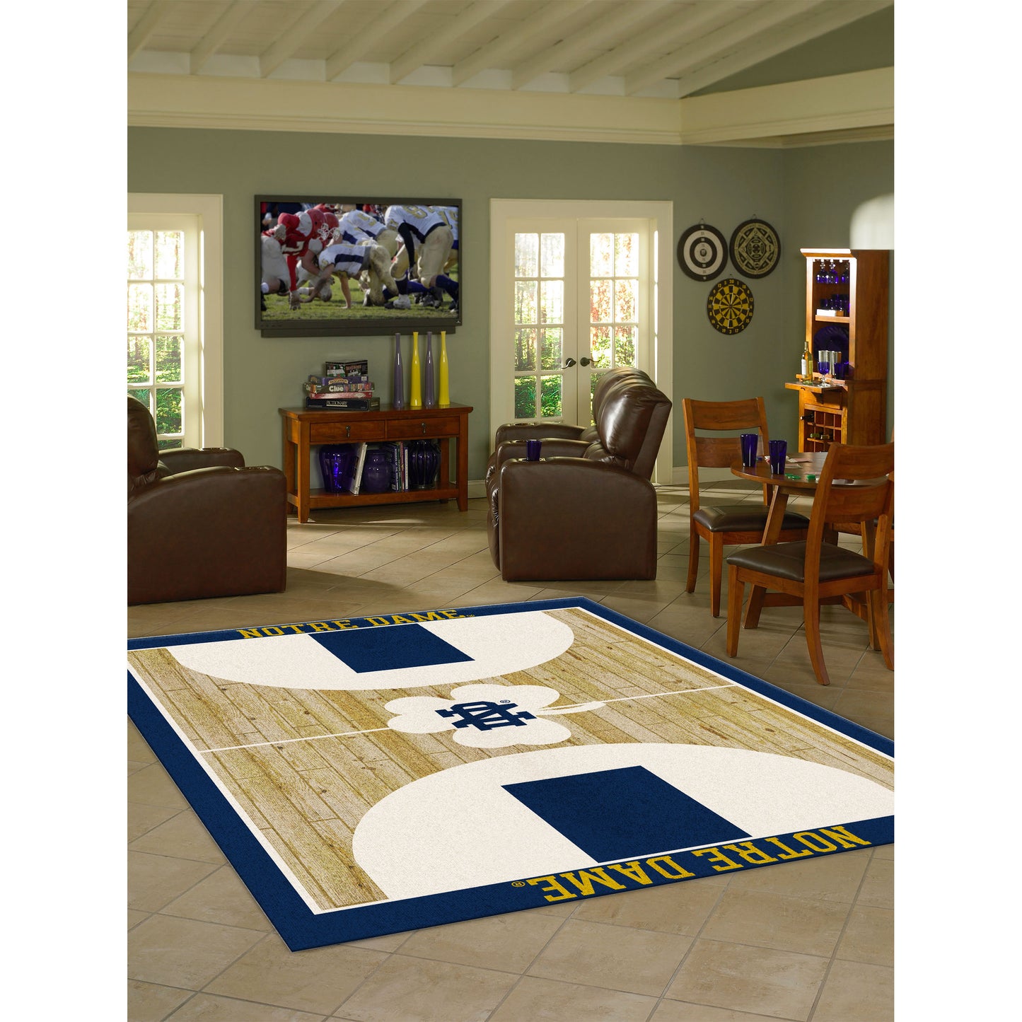 Notre Dame Fighting Irish courtside style area rug lifestyle