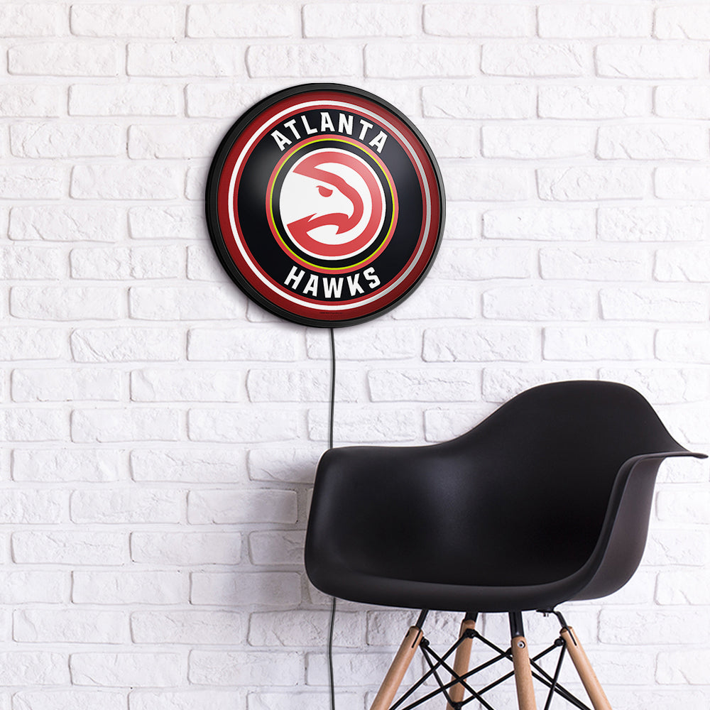 Atlanta Hawks Slimline Round Lighted Wall Sign Room View