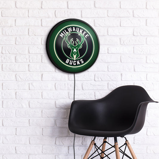 Milwaukee Bucks Slimline Round Lighted Wall Sign Room View