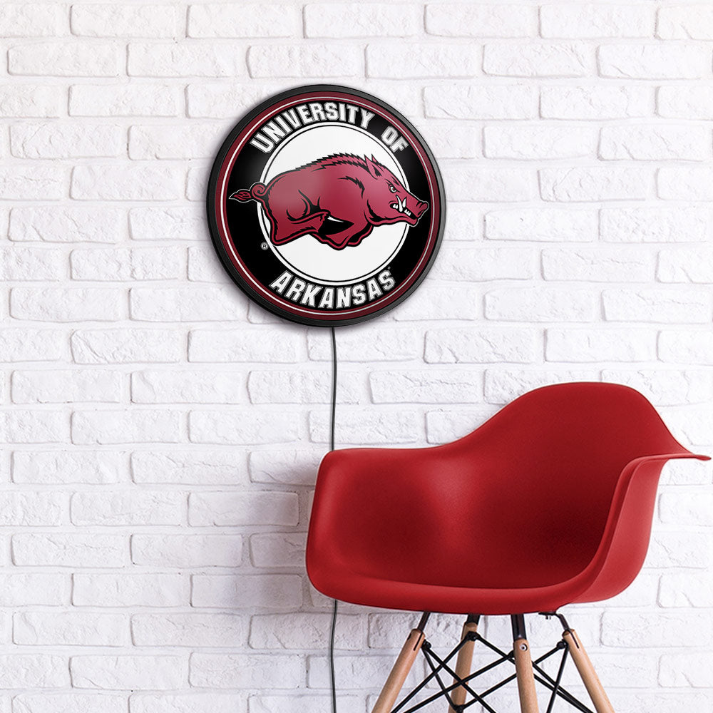 Arkansas Razorbacks Slimline Round Lighted Wall Sign Room View