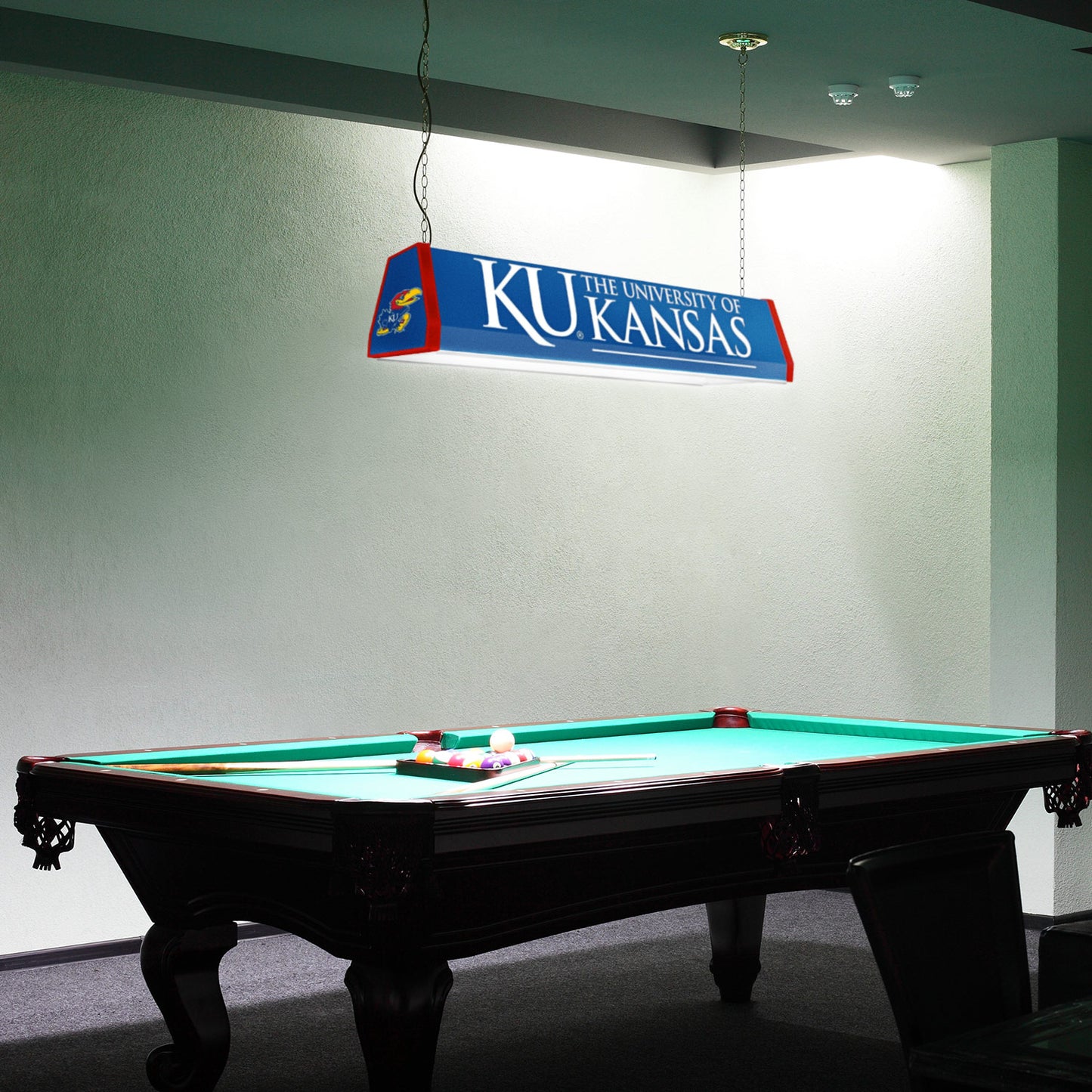 Kansas Jayhawks Standard Pool Table Light Room View