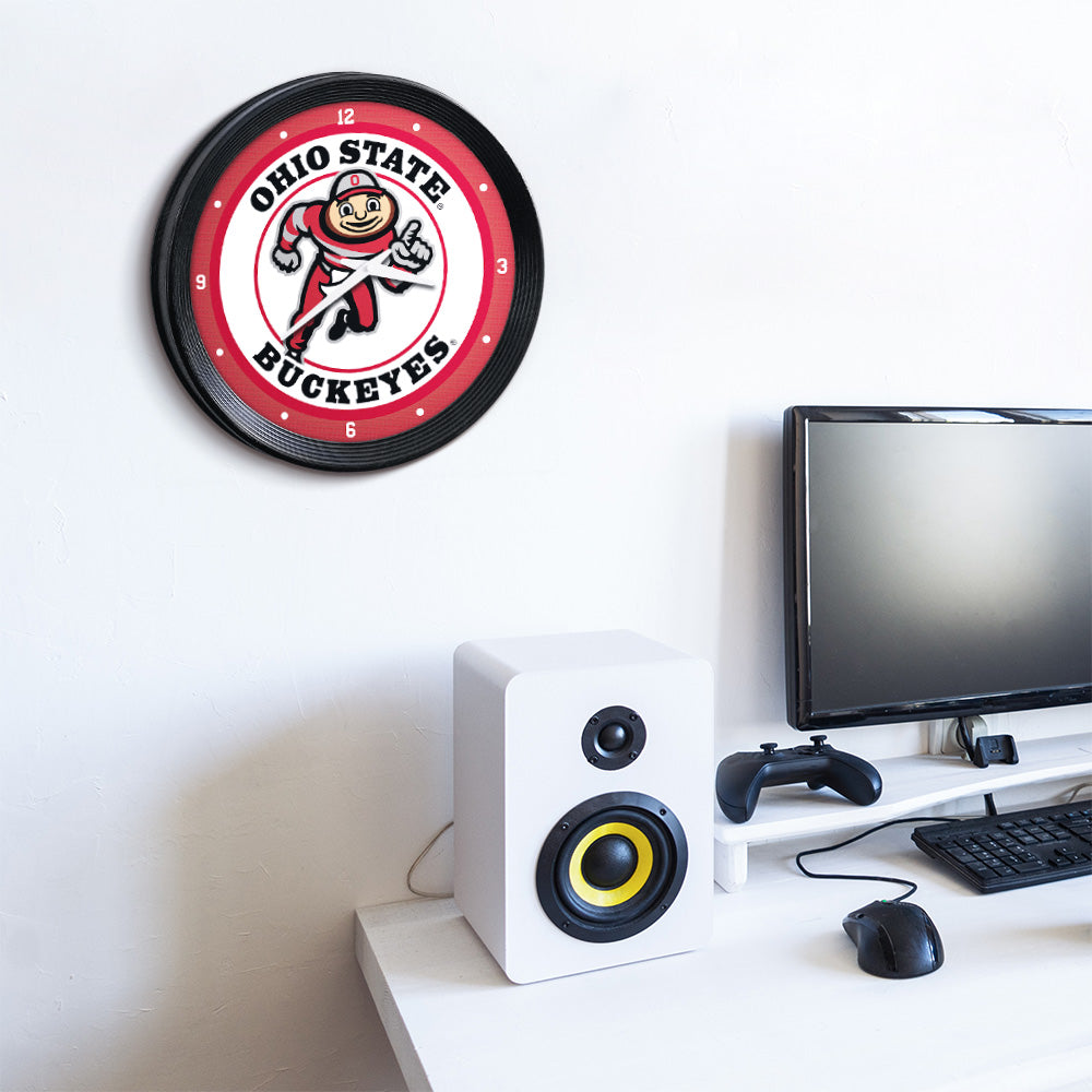 Ohio State Buckeyes Ribbed Wall Clock Room View