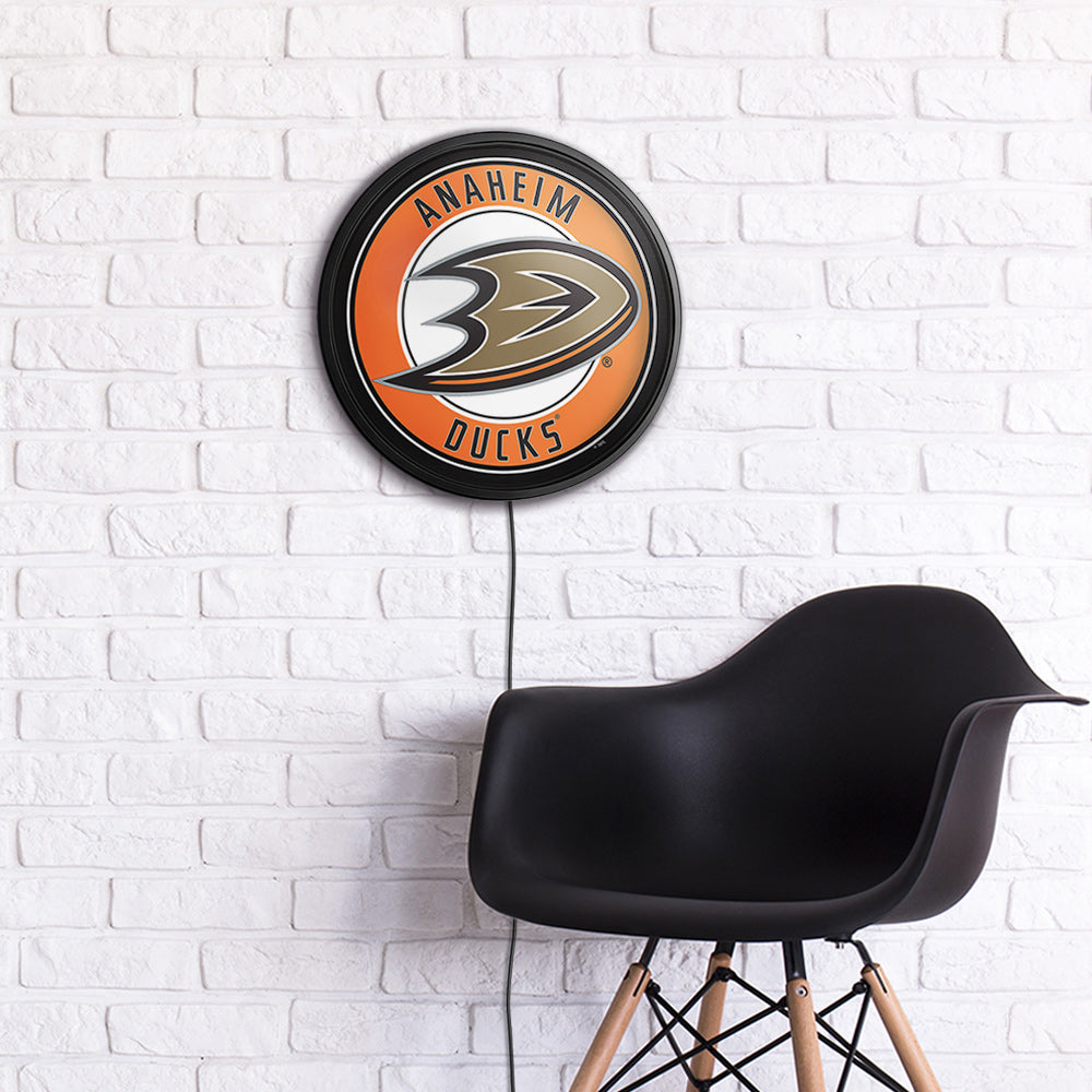 Anaheim Ducks Slimline Round Lighted Wall Sign Room View