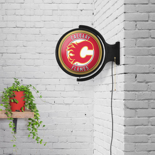 Calgary Flames Round Rotating Wall Sign Room View