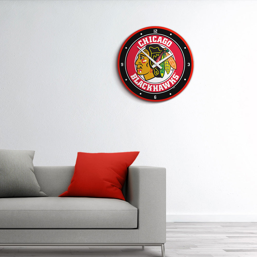 Chicago Blackhawks Round Wall Clock Room View