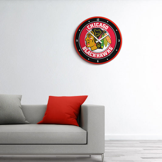 Chicago Blackhawks Round Wall Clock Room View