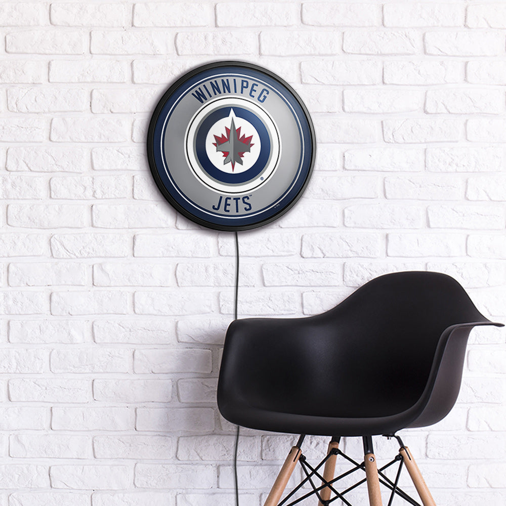 Winnipeg Jets Slimline Round Lighted Wall Sign Room View