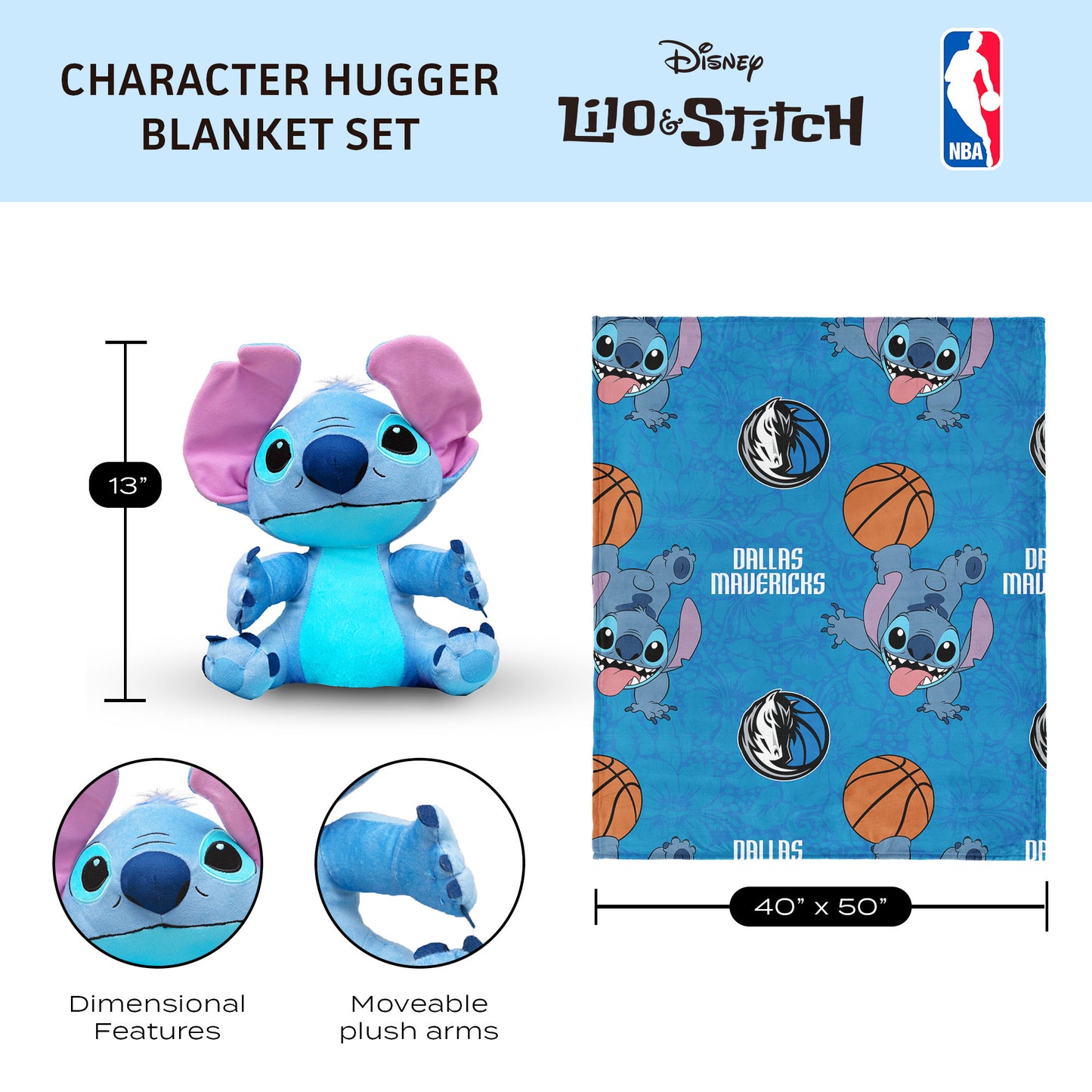 Dallas Mavericks Lilo and Stitch Hugger Dimensions