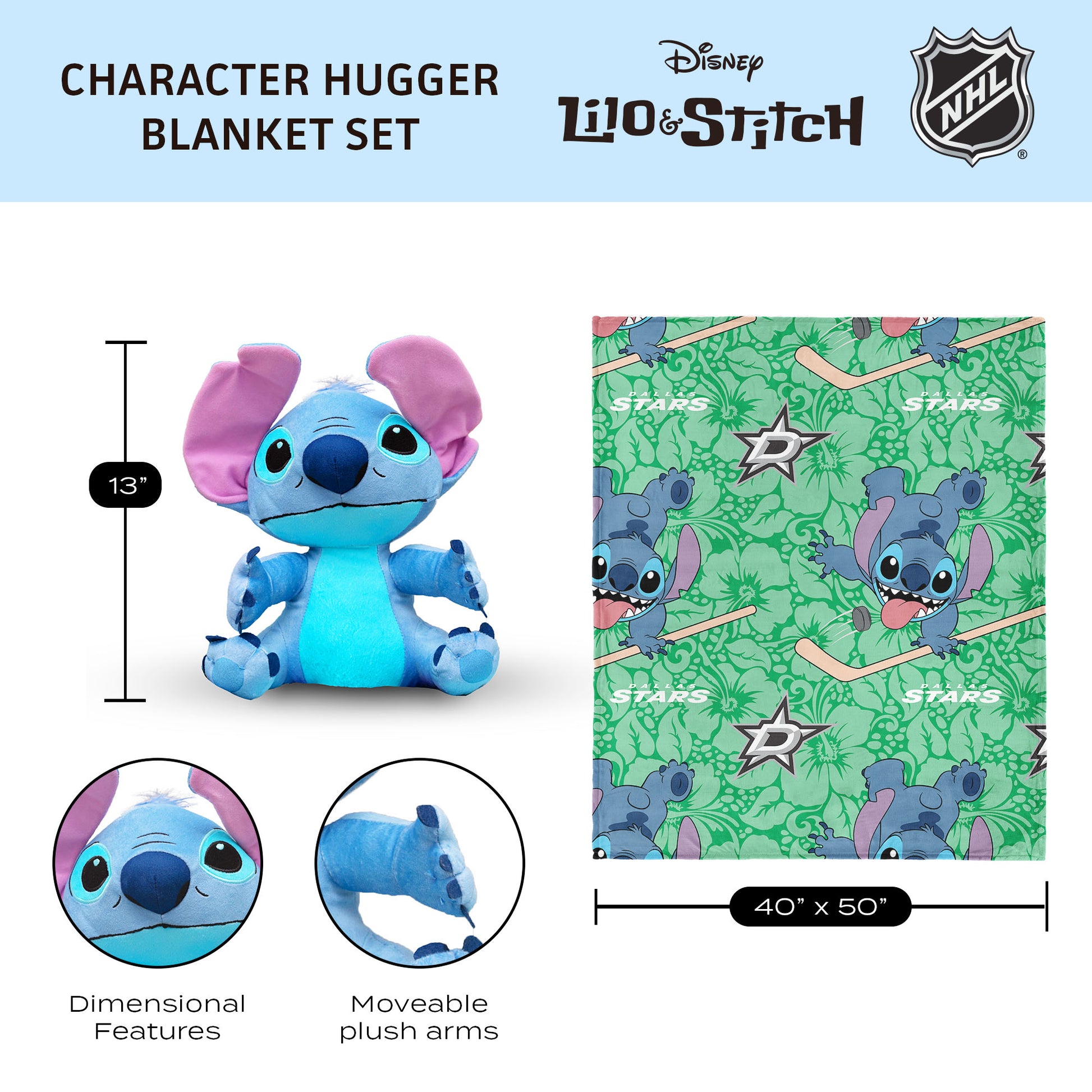 Dallas Stars Lilo and Stitch Hugger Dimensions