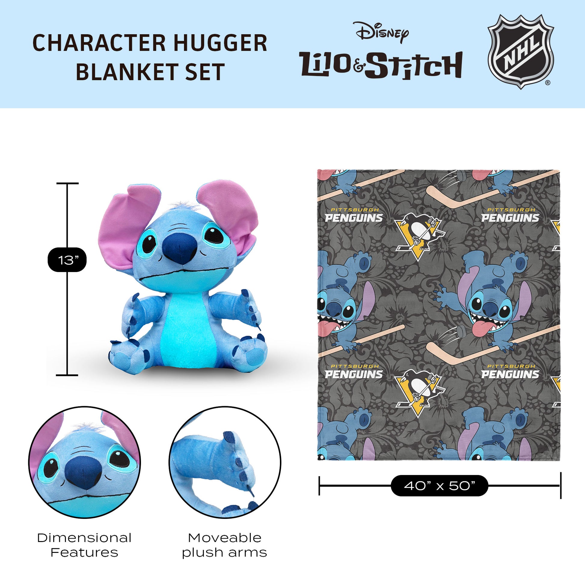 Pittsburgh Penguins Lilo and Stitch Hugger Dimensions