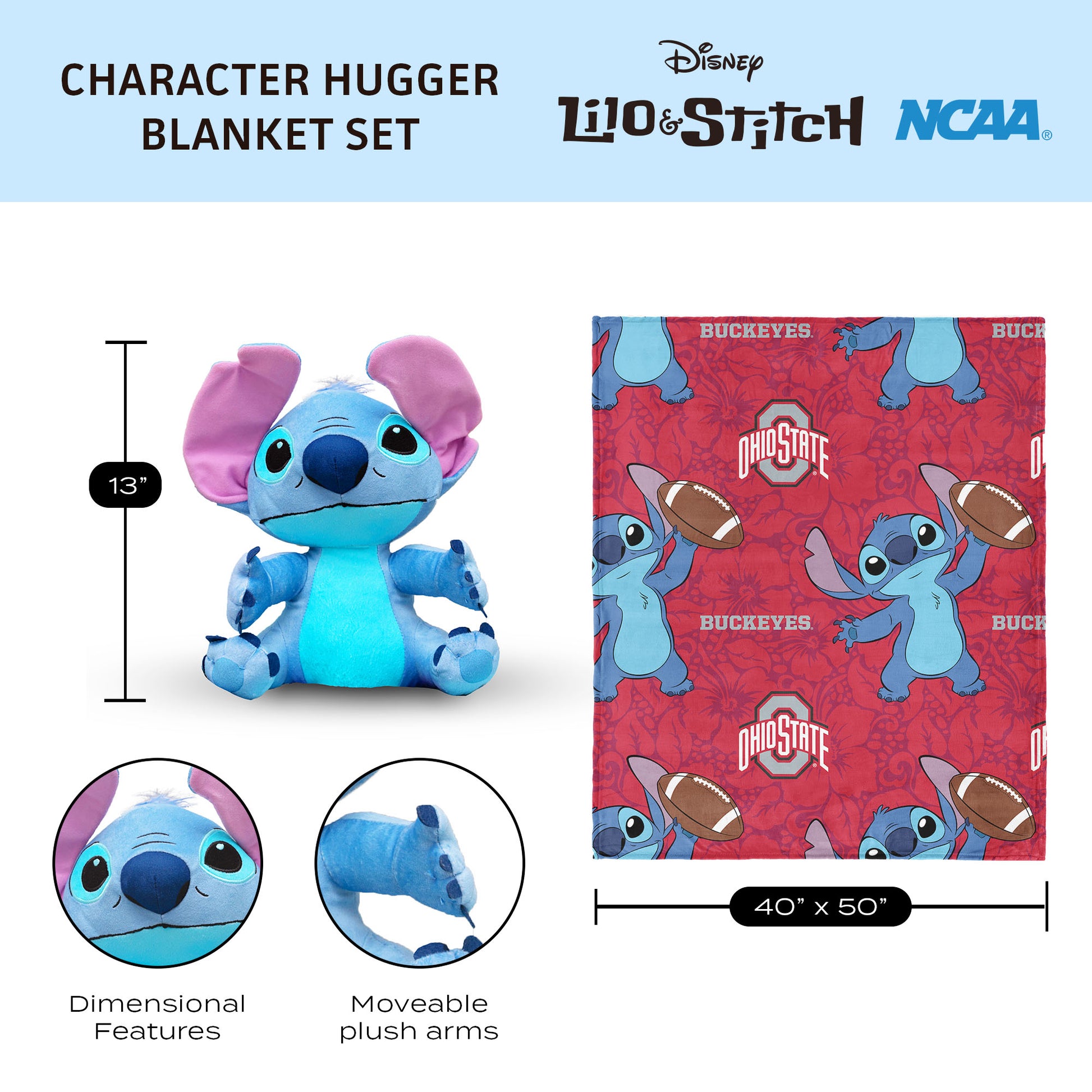 Ohio State Buckeyes Lilo and Stitch Hugger Dimensions